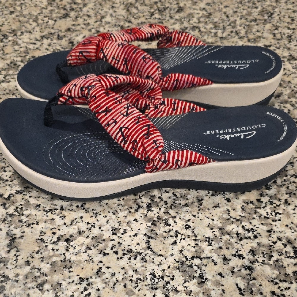 Clarks Red and Blue Sandals with Nautical Flair